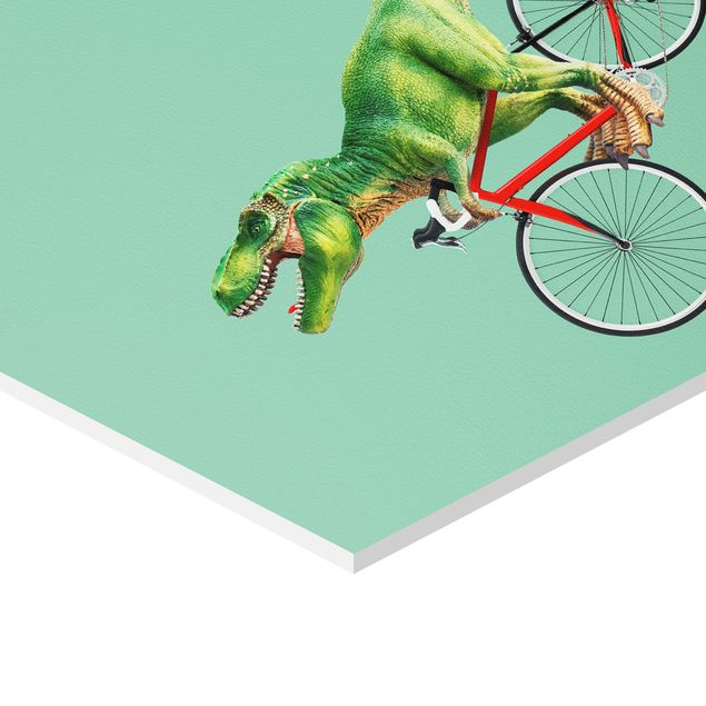 Hexagons Forex schilderijen Dinosaur With Bicycle