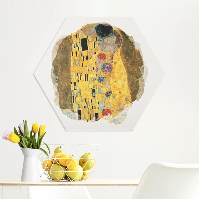 Hexagons Forex schilderijen WaterColours - Gustav Klimt - The Kiss