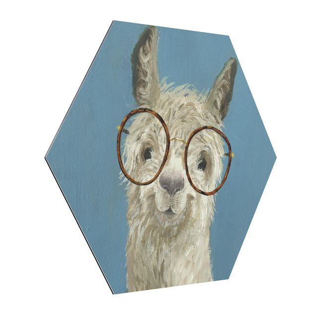 Hexagons Aluminium Dibond schilderijen Lama With Glasses I
