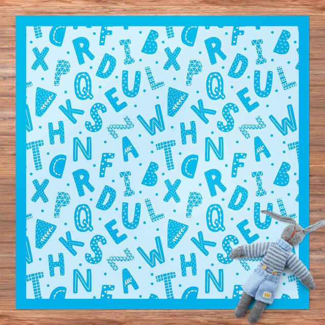 moderne vloerkleden Alphabet With Hearts And Dots In Blue With Frame