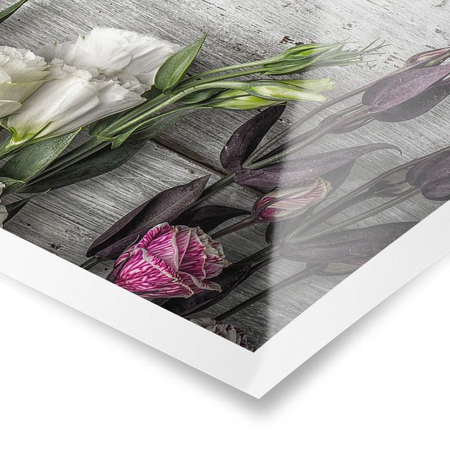 Posters Tulip Rose Shabby Wood Look