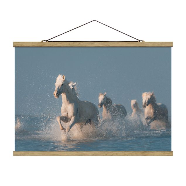 Stoffen schilderij met posterlijst Herd Of White Horses
