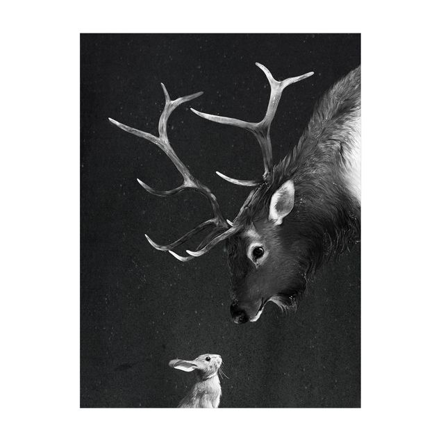 groot kleed Illustration Deer And Rabbit Black And White Drawing