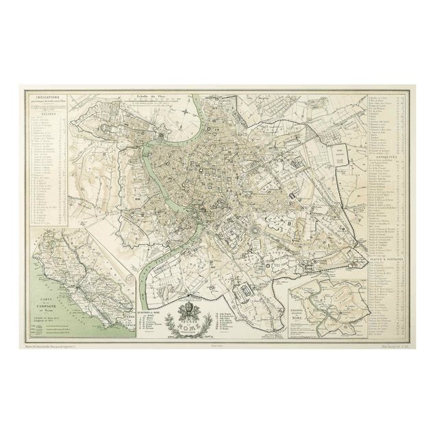 Aluminium Dibond schilderijen Vintage Map Rome Antique
