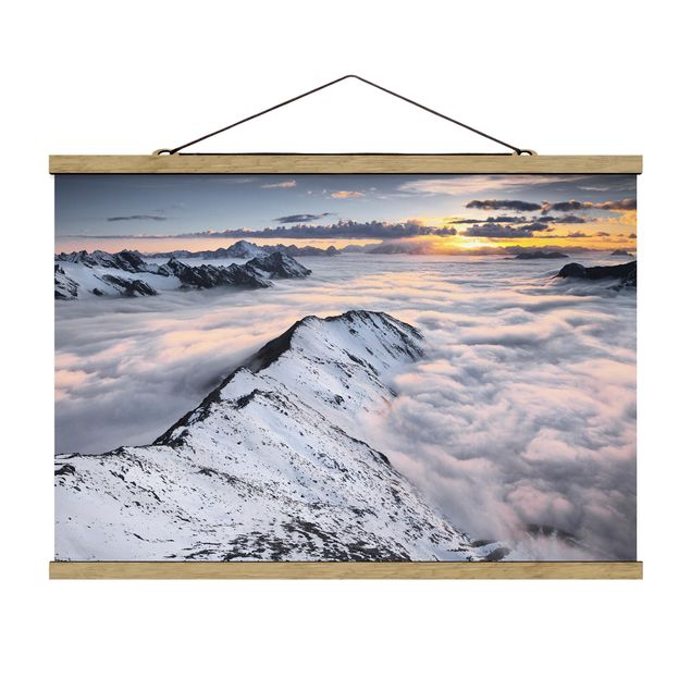 Stoffen schilderij met posterlijst View Of Clouds And Mountains