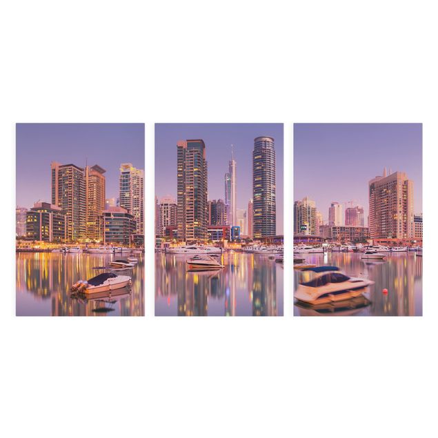 Canvas schilderijen - 3-delig Dubai Skyline And Marina