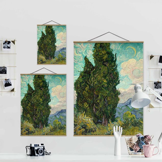 Stoffen schilderij met posterlijst Vincent van Gogh - Cypresses