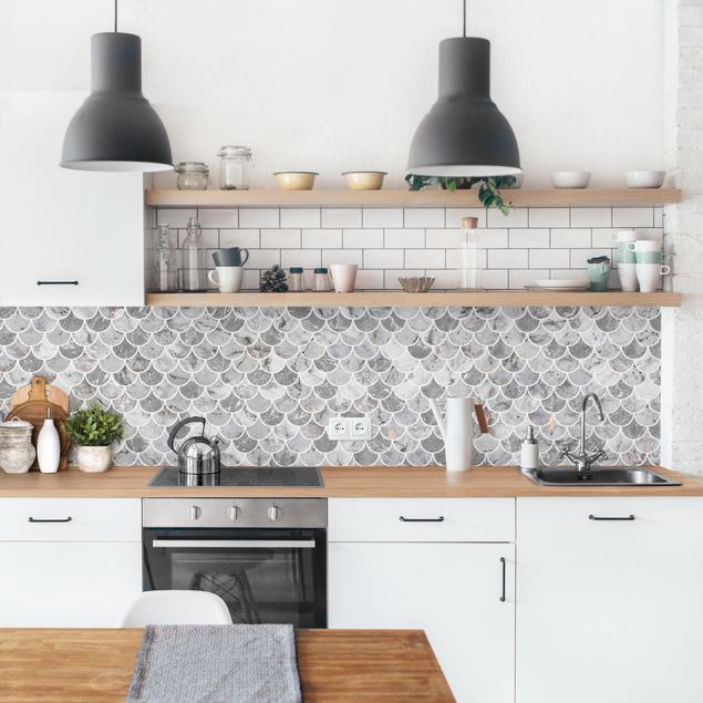 Achterwand voor keuken abstract Fish Scake Tiles Marble - Grey