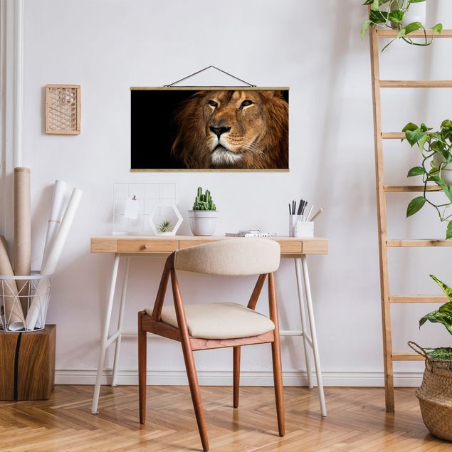 Stoffen schilderij met posterlijst Lion's Gaze