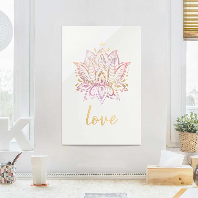 Glas Magnetboard Lotus Illustration Love Gold Light Pink