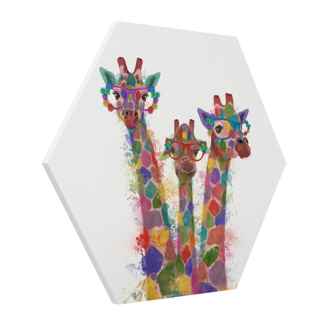 Hexagons Forex schilderijen Rainbow Splash Giraffe Trio