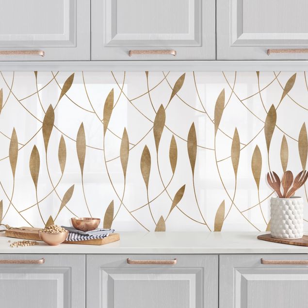 Achterwand voor keuken en zwart en wit Natural Pattern Sweeping Leaves In Gold