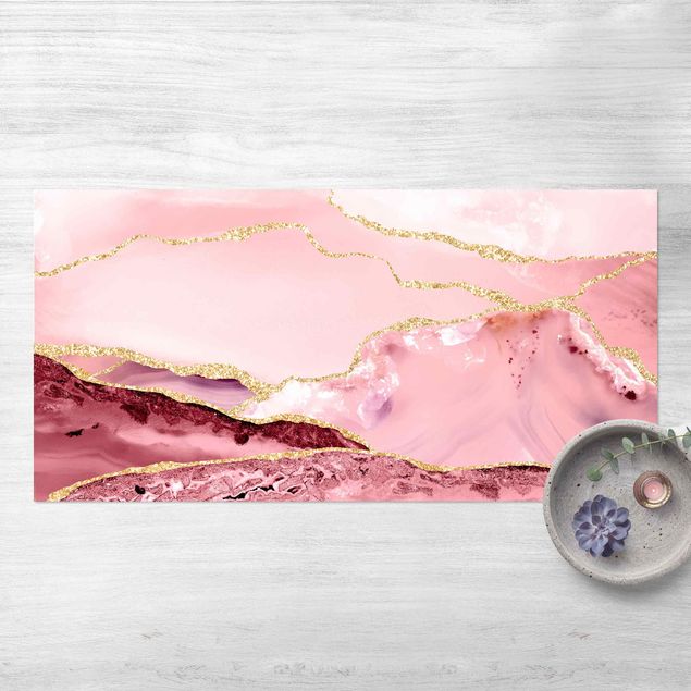 Balkonkleden Abstract Mountains Pink With Golden Lines