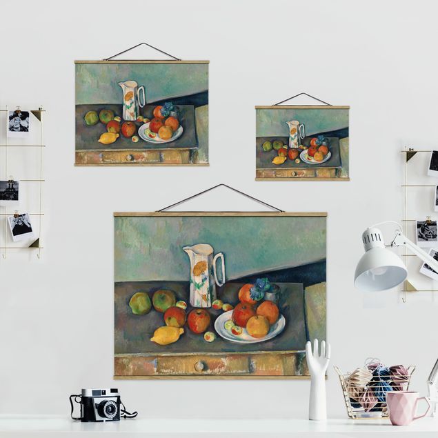 Stoffen schilderij met posterlijst Paul Cézanne - Still Life With Milk Jug And Fruit