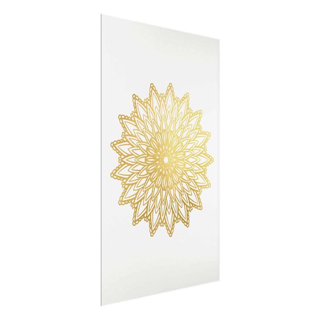 Glasschilderijen Mandala Sun Illustration White Gold