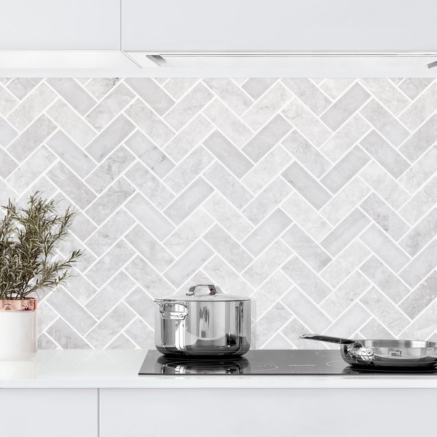 Achterwand voor keuken patroon Marble Fish Bone Tiles - Grey