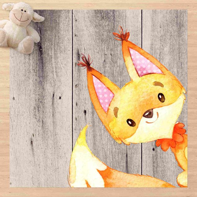 Vloerkleed modern Watercolour Fox On Wood