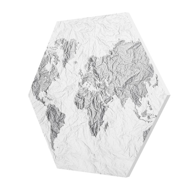 Hexagons Forex schilderijen Paper World Map White Grey