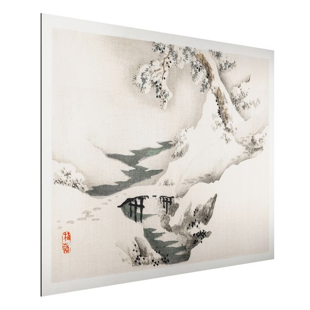 Aluminium Dibond schilderijen Asian Vintage Drawing Winter Landscape
