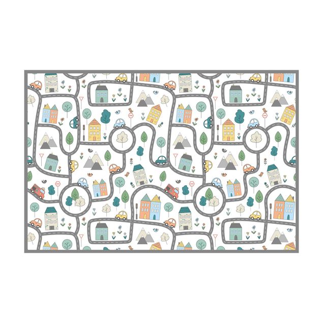 vloerkleed multicolor modern Playoom Mat City Traffic- Out And About With The Car
