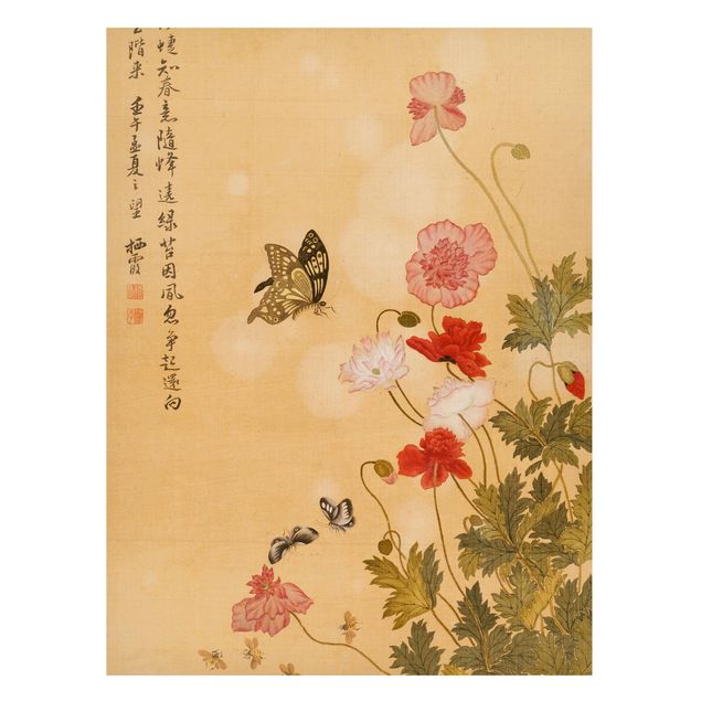 Magneetborden Yuanyu Ma - Poppy Flower And Butterfly
