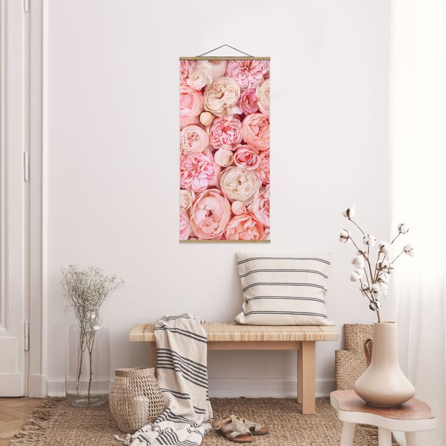 Stoffen schilderij met posterlijst Roses Rosé Coral Shabby