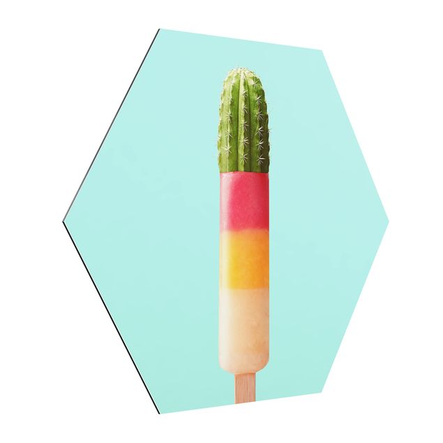 Hexagons Aluminium Dibond schilderijen Popsicle With Cactus