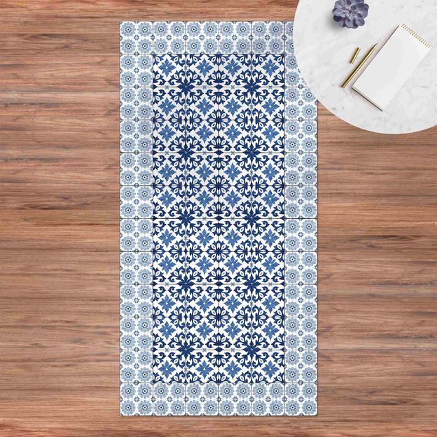 loper vloerkleed Moroccan Tiles Floral Blueprint With Tile Frame