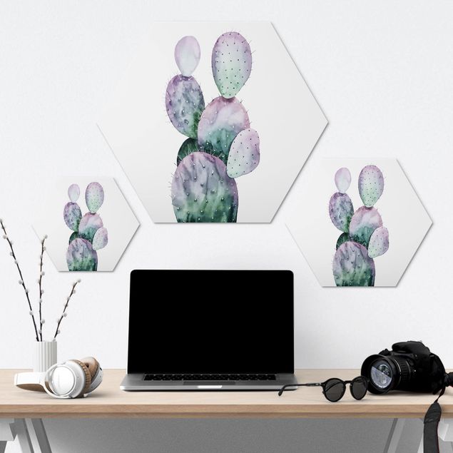 Hexagons Aluminium Dibond schilderijen Cactus In Purple II