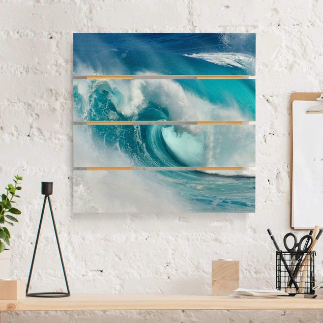 Houten schilderijen op plank Raging Waves