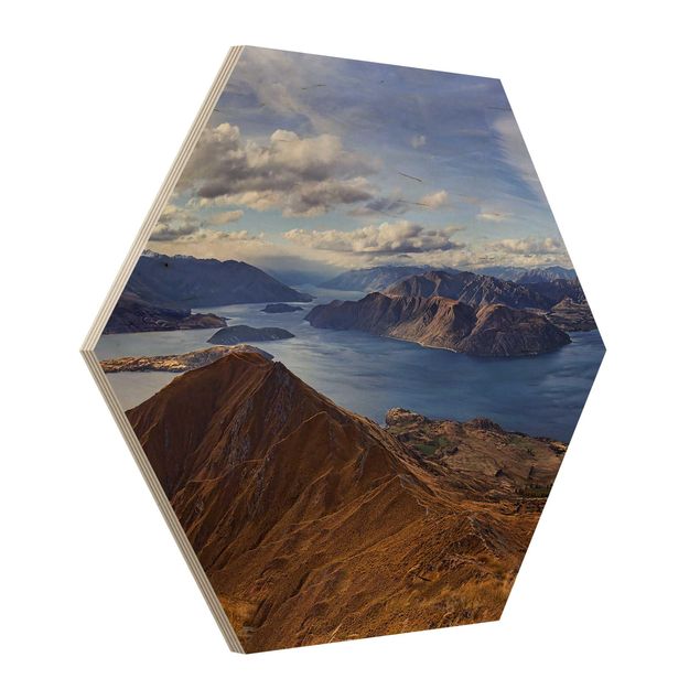 Hexagons houten schilderijen Roys Peak In New Zealand