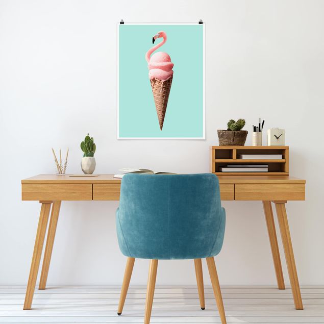 Posters Ice Cream Cone With Flamingo
