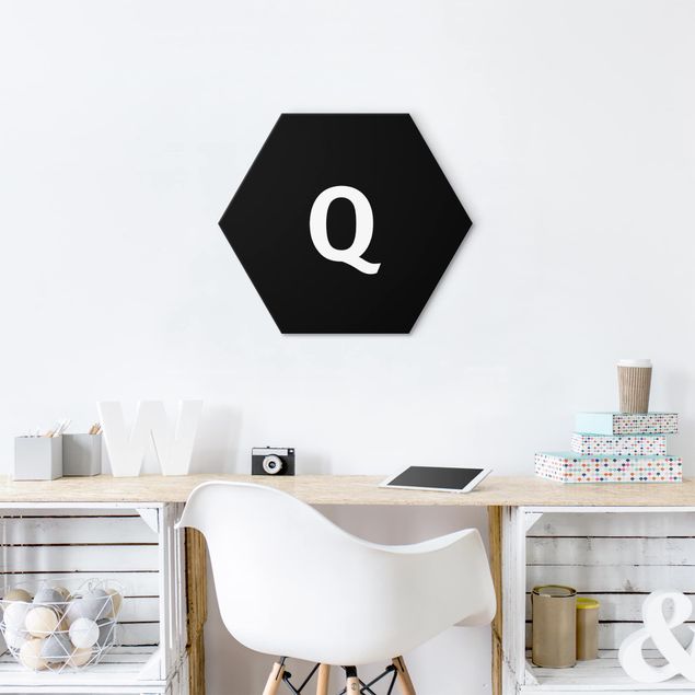 Hexagons Aluminium Dibond schilderijen Letter Black Q