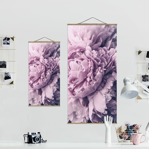 Stoffen schilderij met posterlijst Purple Peony Blossoms
