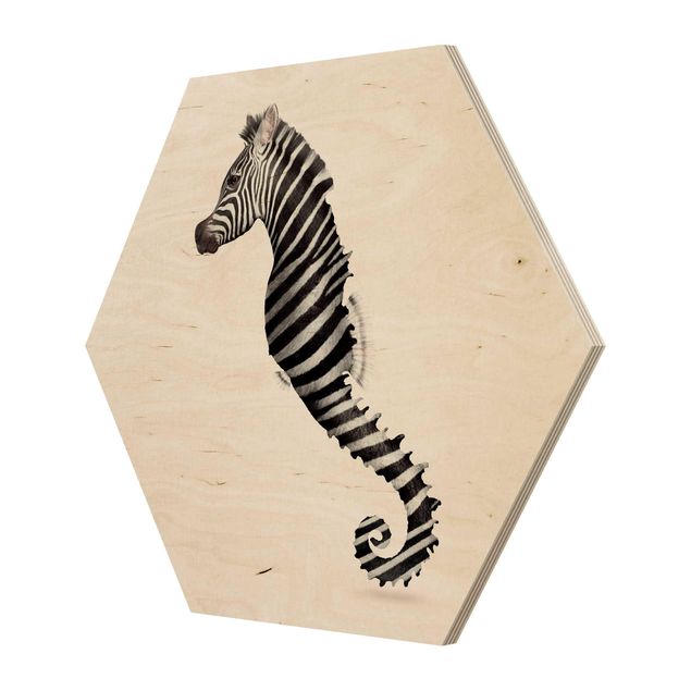 Hexagons houten schilderijen Seahorse With Zebra Stripes