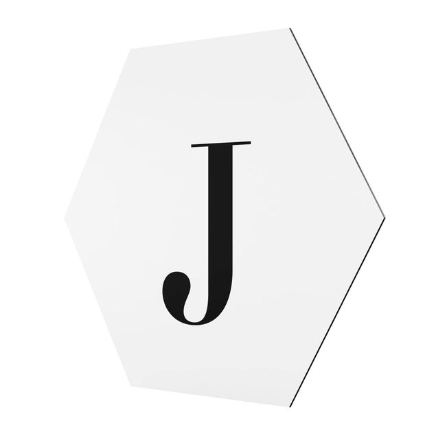 Hexagons Aluminium Dibond schilderijen Letter Serif White J