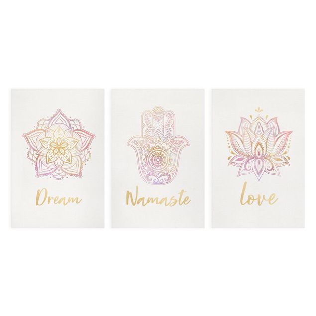 Canvas schilderijen Mandala Namaste Lotus Set Gold Light Pink