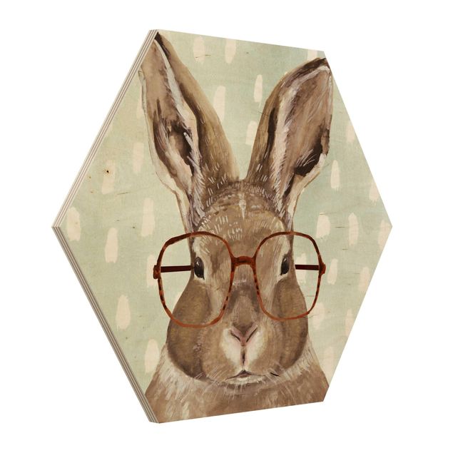 Hexagons houten schilderijen Animals With Glasses - Rabbit