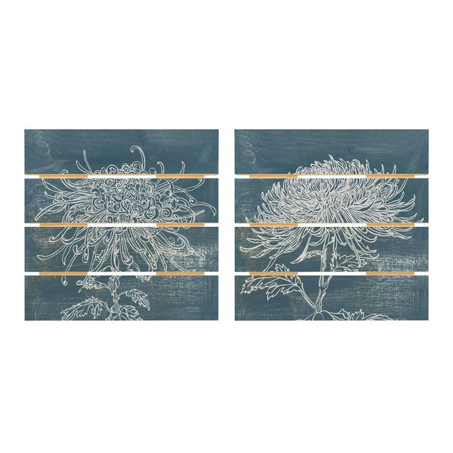 Houten schilderijen op plank - 2-delig Indigo Plant Set I
