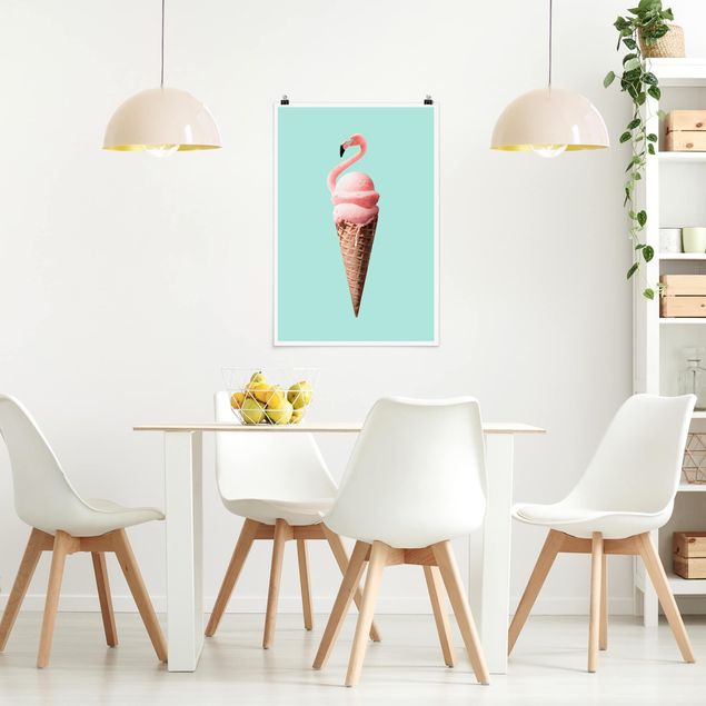 Posters Ice Cream Cone With Flamingo