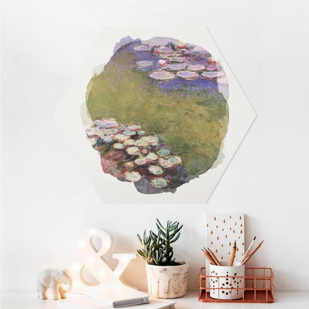 Hexagons Aluminium Dibond schilderijen WaterColours - Claude Monet - Water Lilies