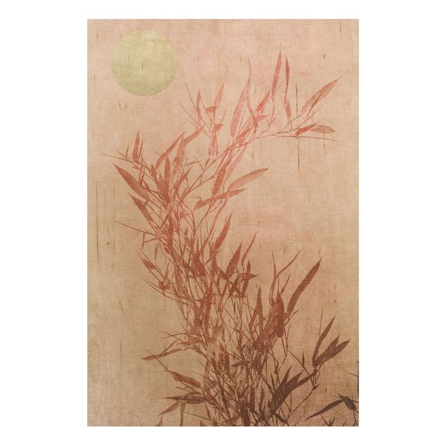 Houten schilderijen Golden Sun Pink Bamboo