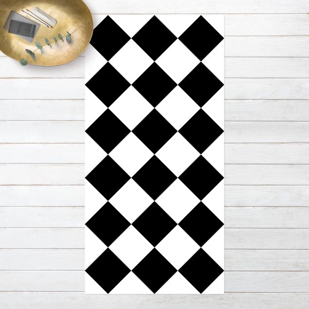 Balkonkleden Geometrical Pattern Rotated Chessboard Black And White