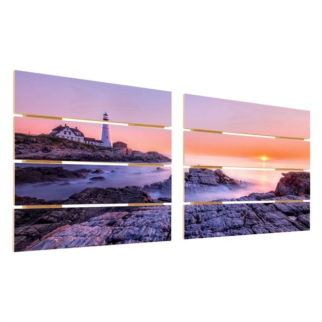 Houten schilderijen op plank - 2-delig Lighthouse In The Morning