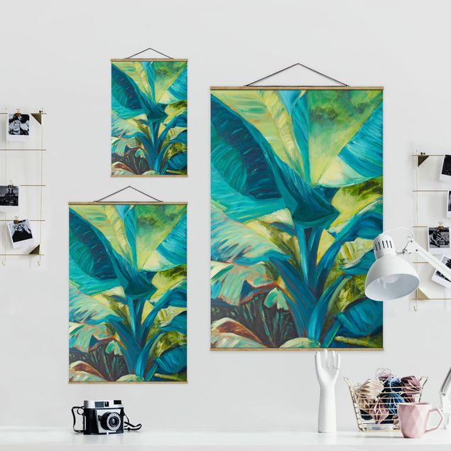 Stoffen schilderij met posterlijst Banana Leaf With Turquoise II