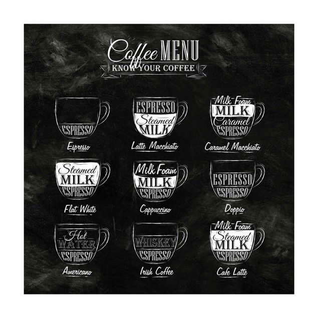 Groot vloerkleed Coffee Varieties Chalkboard