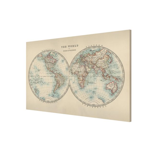 Magneetborden Vintage World Map The Two Hemispheres