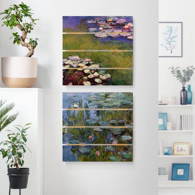 Houten schilderijen op plank - 2-delig Claude Monet - Water Lilies Set