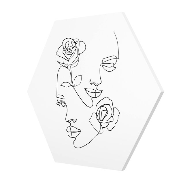 Hexagons Forex schilderijen Line Art Faces Women Roses Black And White
