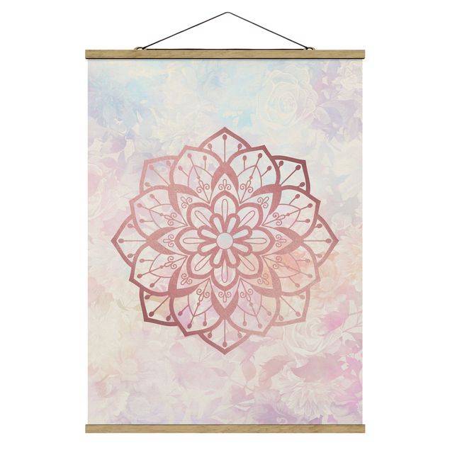 Stoffen schilderij met posterlijst Mandala Illustration Flower Rose Pastel